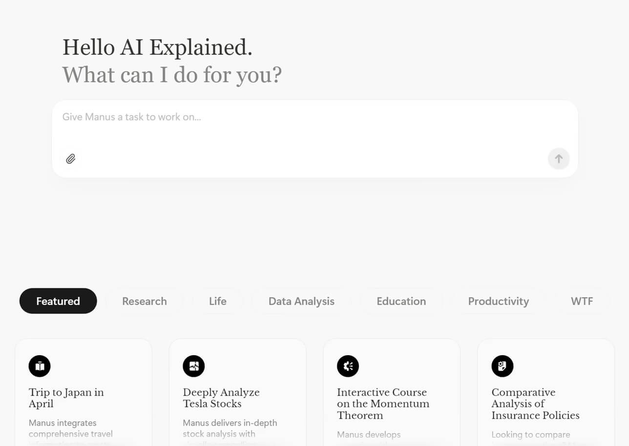 Interface de Manus IA