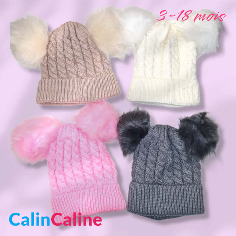Chapeau d'hiver tricoté à pompon pour bébé