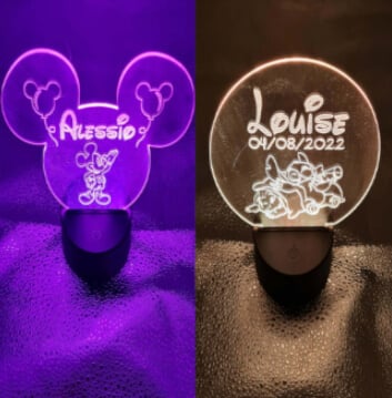 Veilleuse LED enfant personnalisée avec prénom et personnage