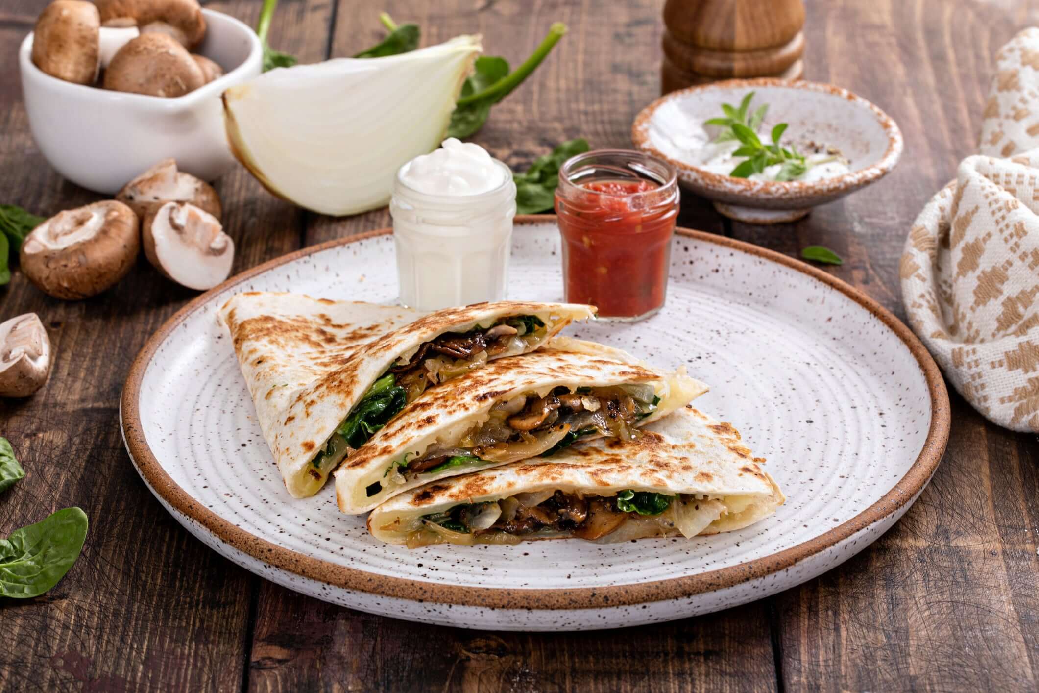 Spinach and Mushroom Breakfast Quesadilla