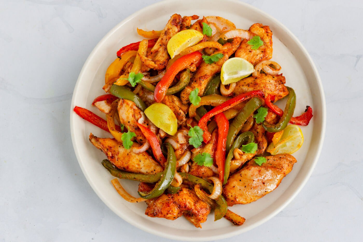 Air Fried Chicken Fajitas with Vegetables and Tortillas