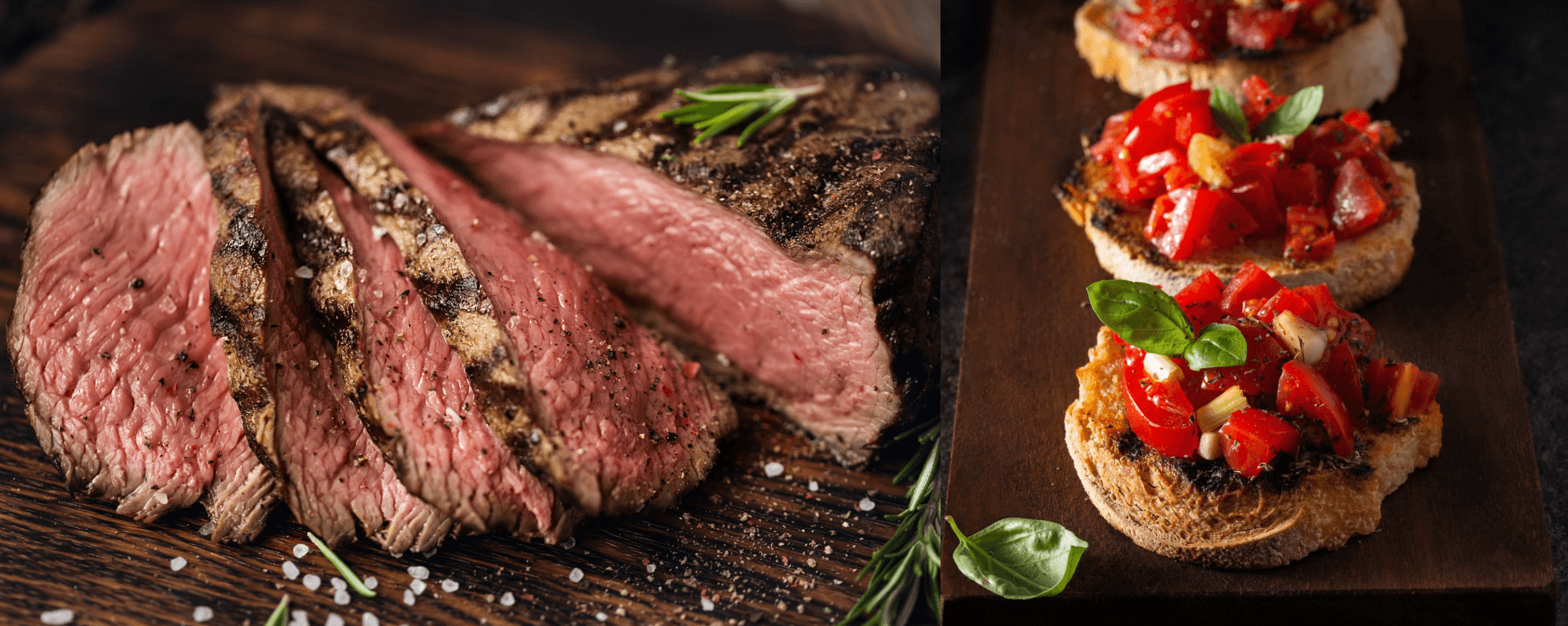 Garlic Butter Infused Beef Ribeye with Balsamic Tomato Bruschetta