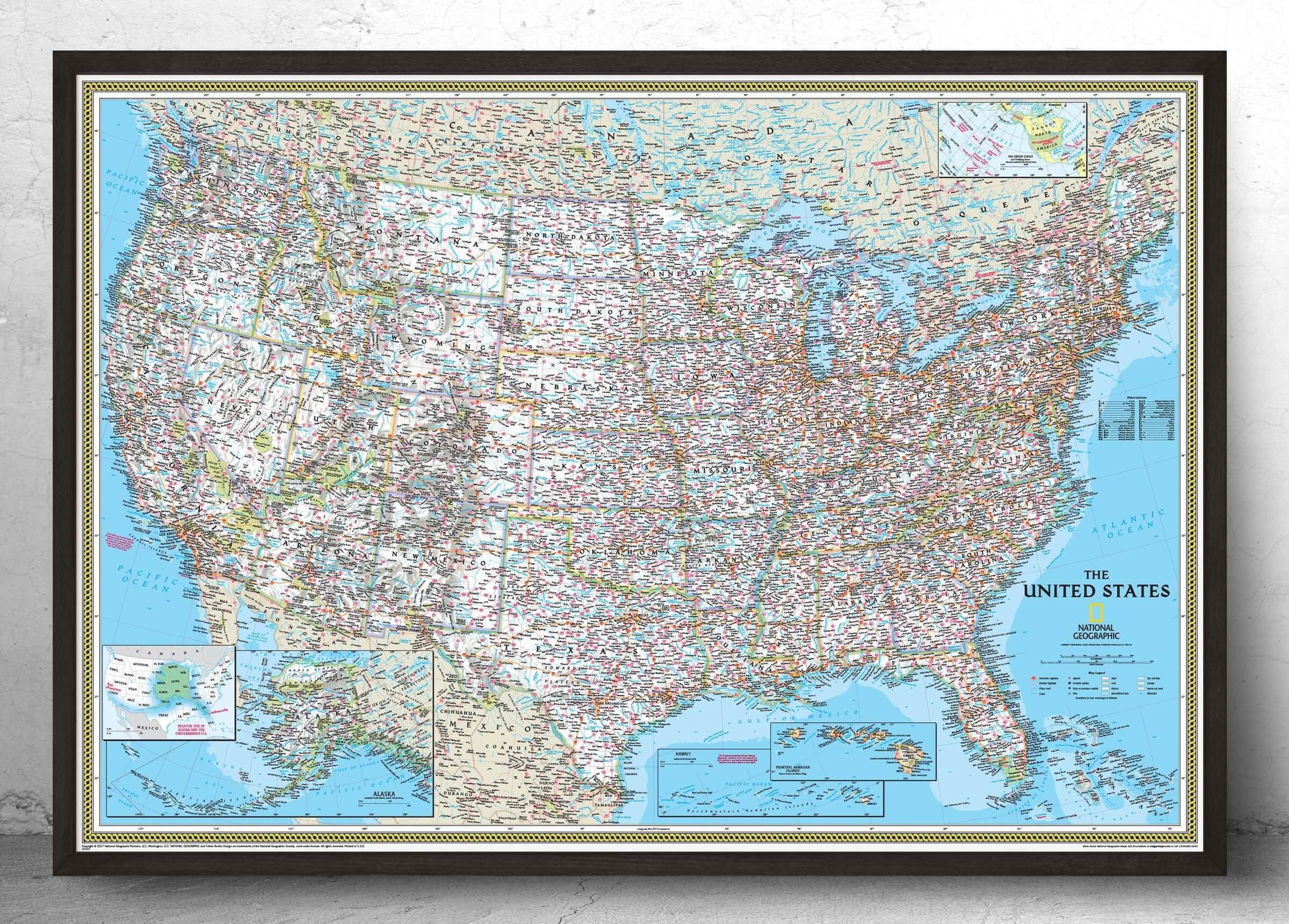 wall map of the united states in frame
