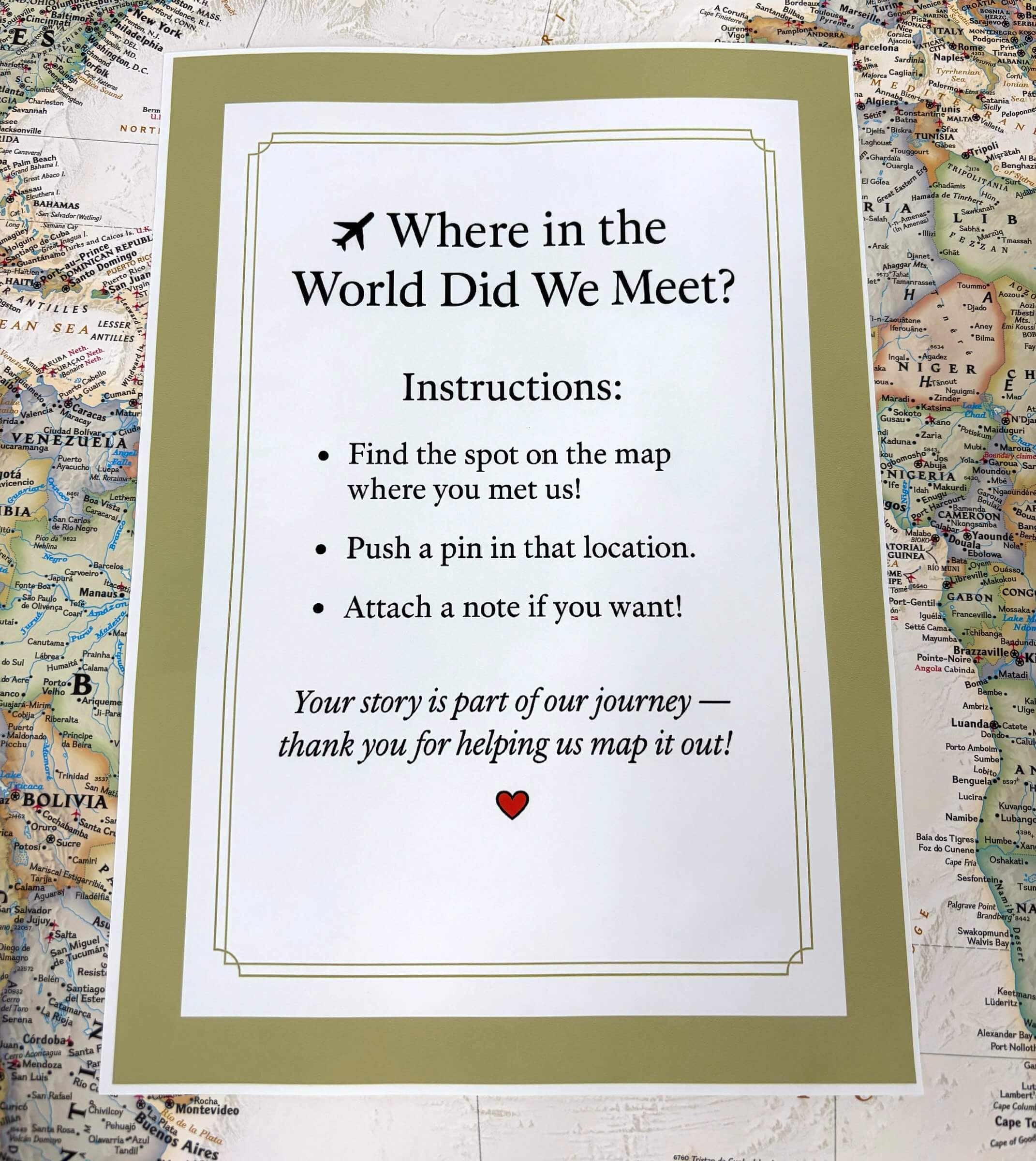 Wedding guest book alternative - push pin map!