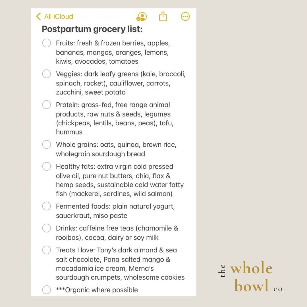 Postpartum Grocery Shopping List