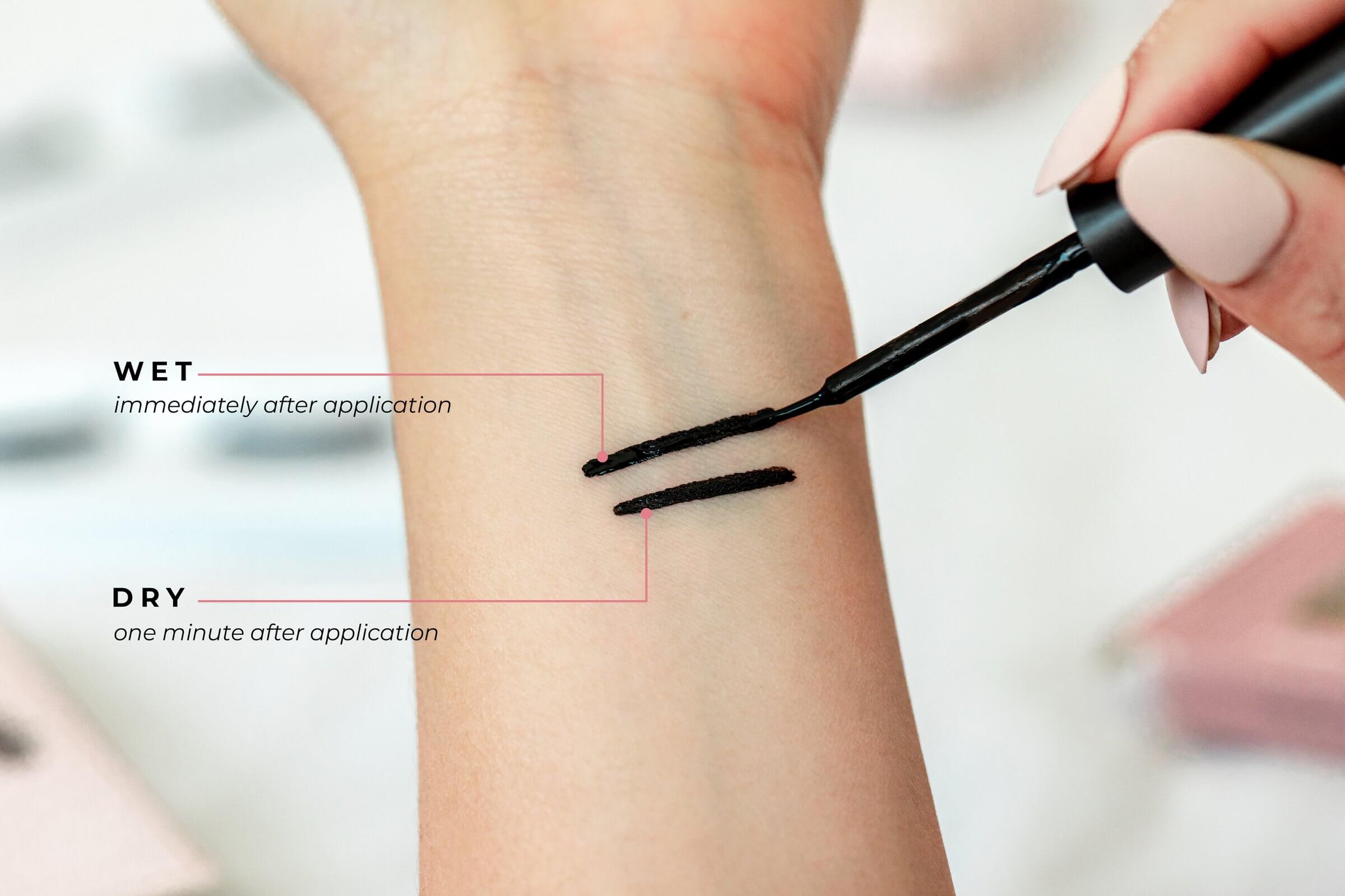 Applying the House of Lashes latex-free brush-on black lash adhesive to show the eyeliner effect. 