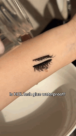 Video showing how strong and waterproof the house of lashes lash glue is