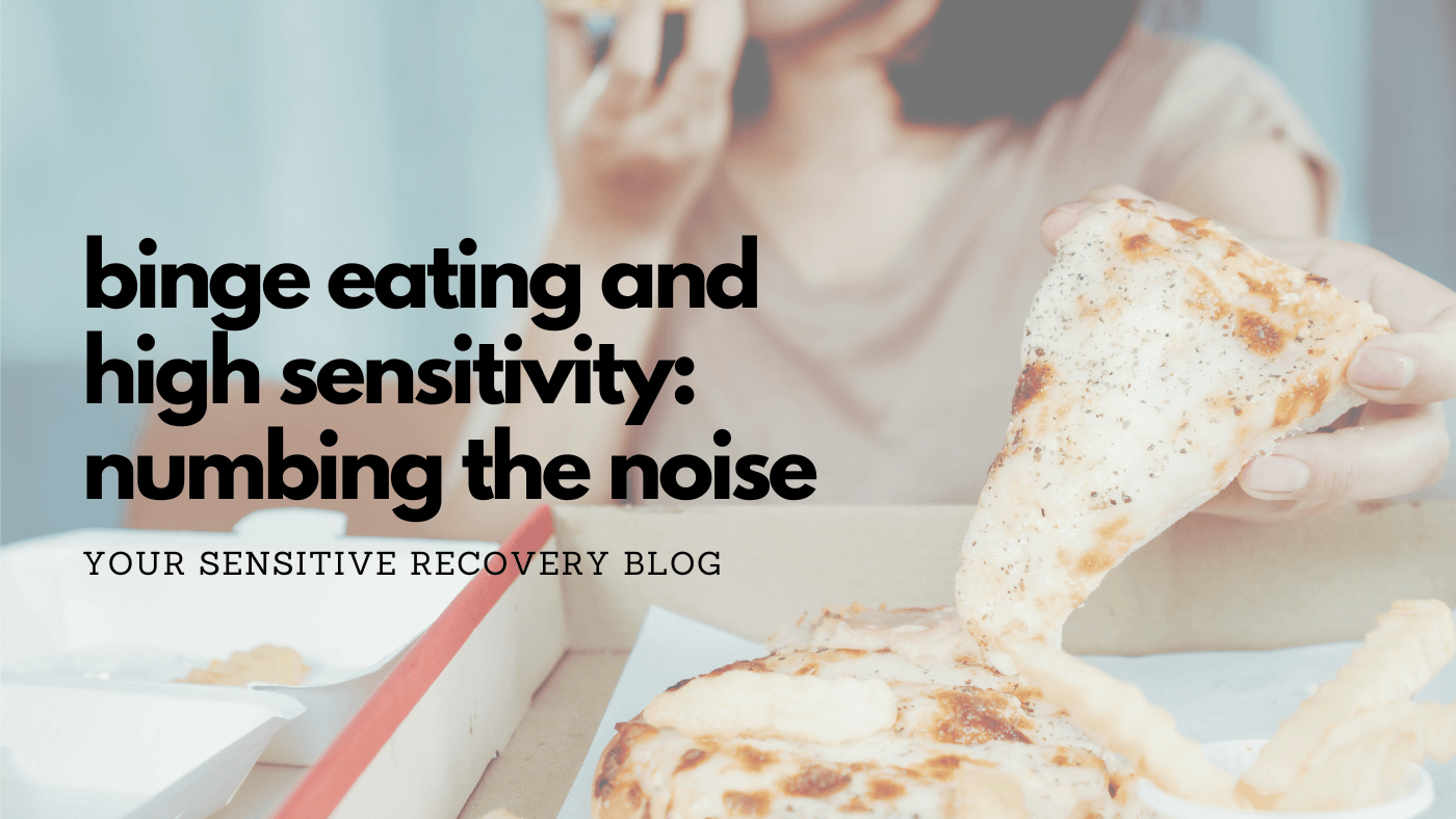 highly sensitive person with binge eating disorder binging on pizza