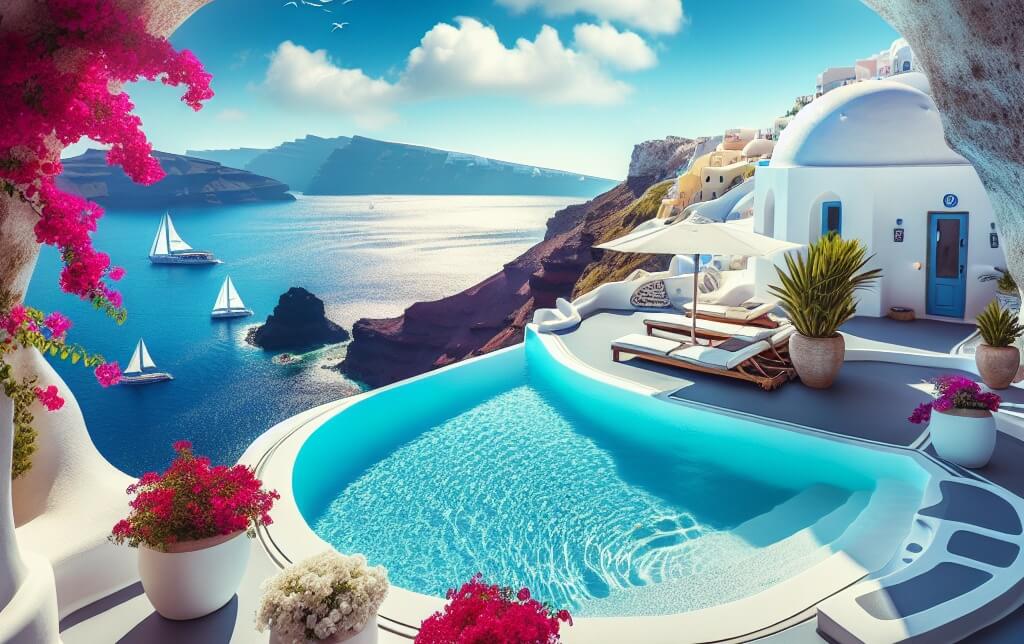 Luxurious Cave Pool Retreat in Santorini, Greece