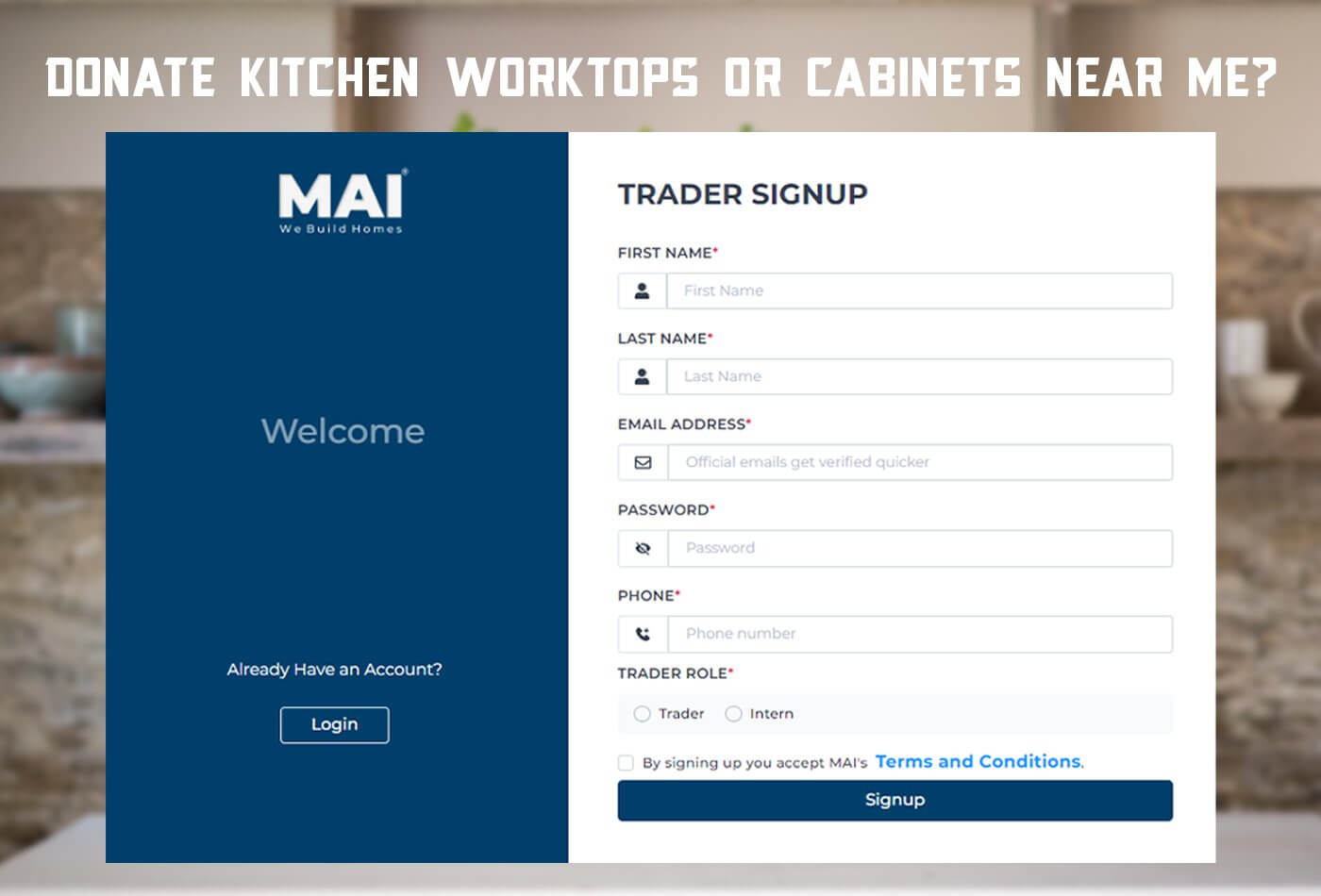 Donate Kitchen Worktops or Cabinets Near Me