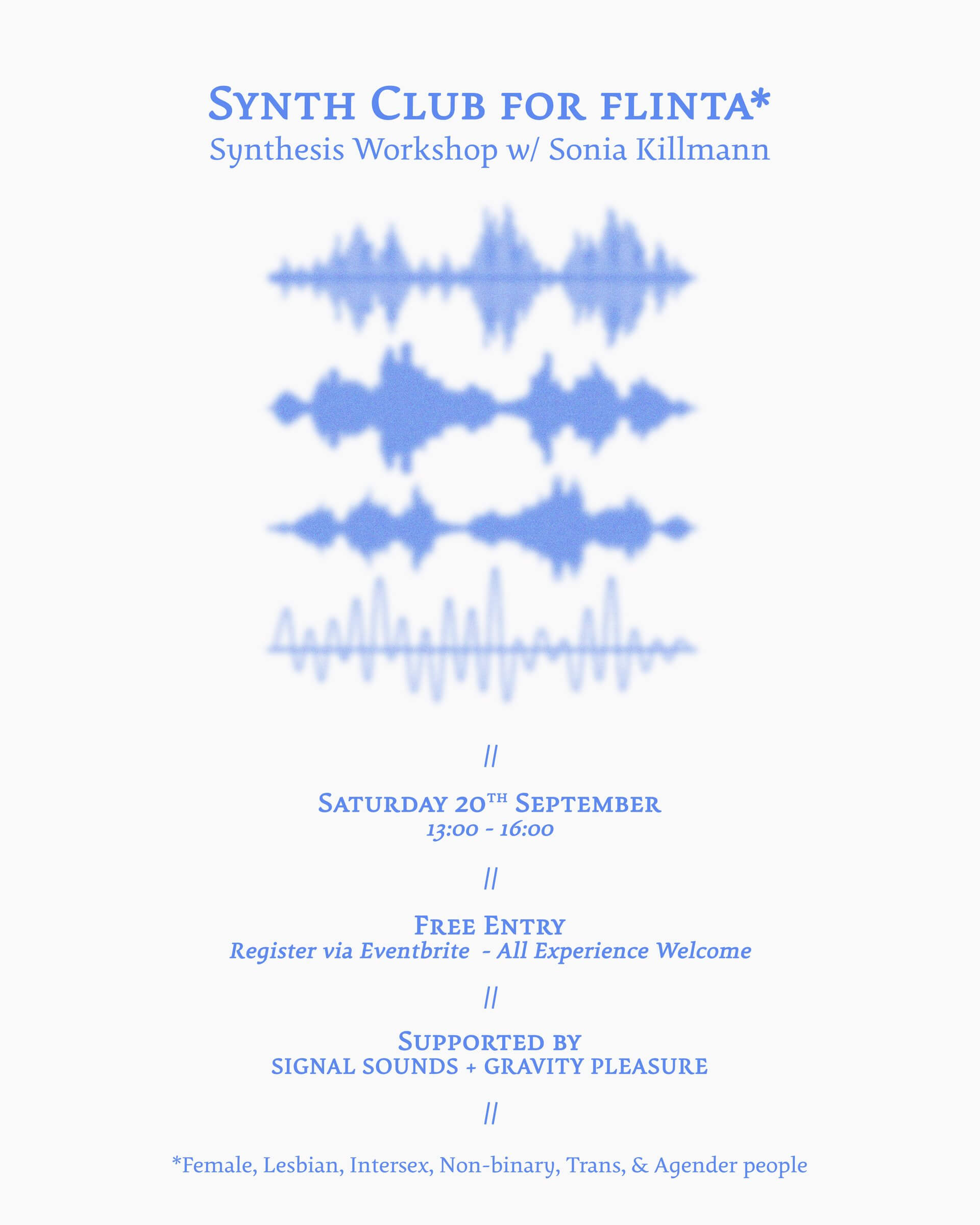 Synth Club for FLINTA poster with summary of event details