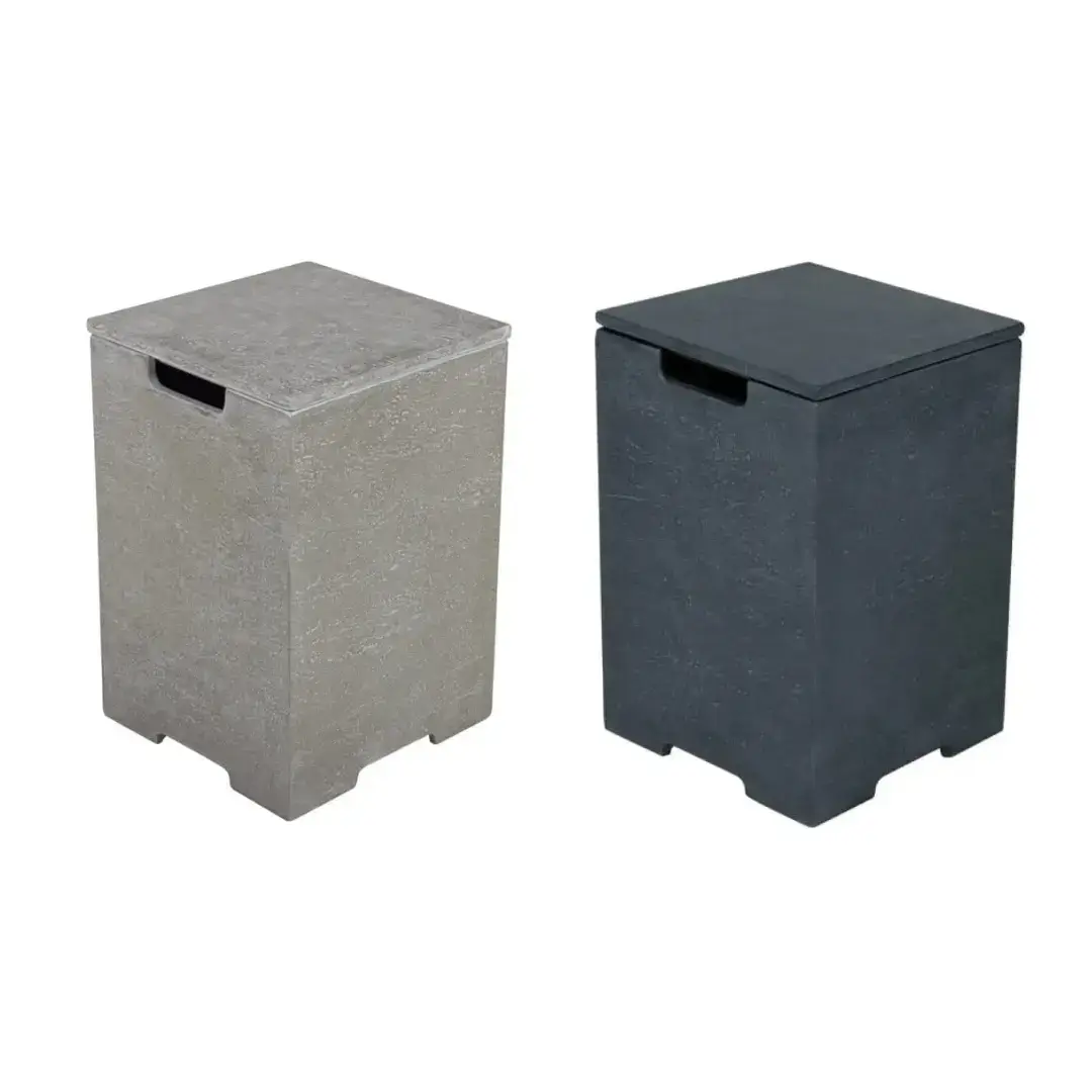 Two square concrete tank covers, one light grey and one dark grey, side-by-side on a white background.