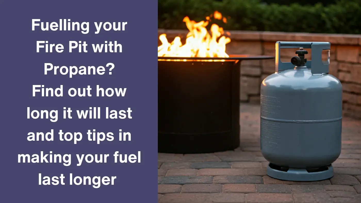 A full propane tank sits next to a fire pit, ready to fuel a cozy outdoor gathering to explain how long a propane tank last in a fire pit