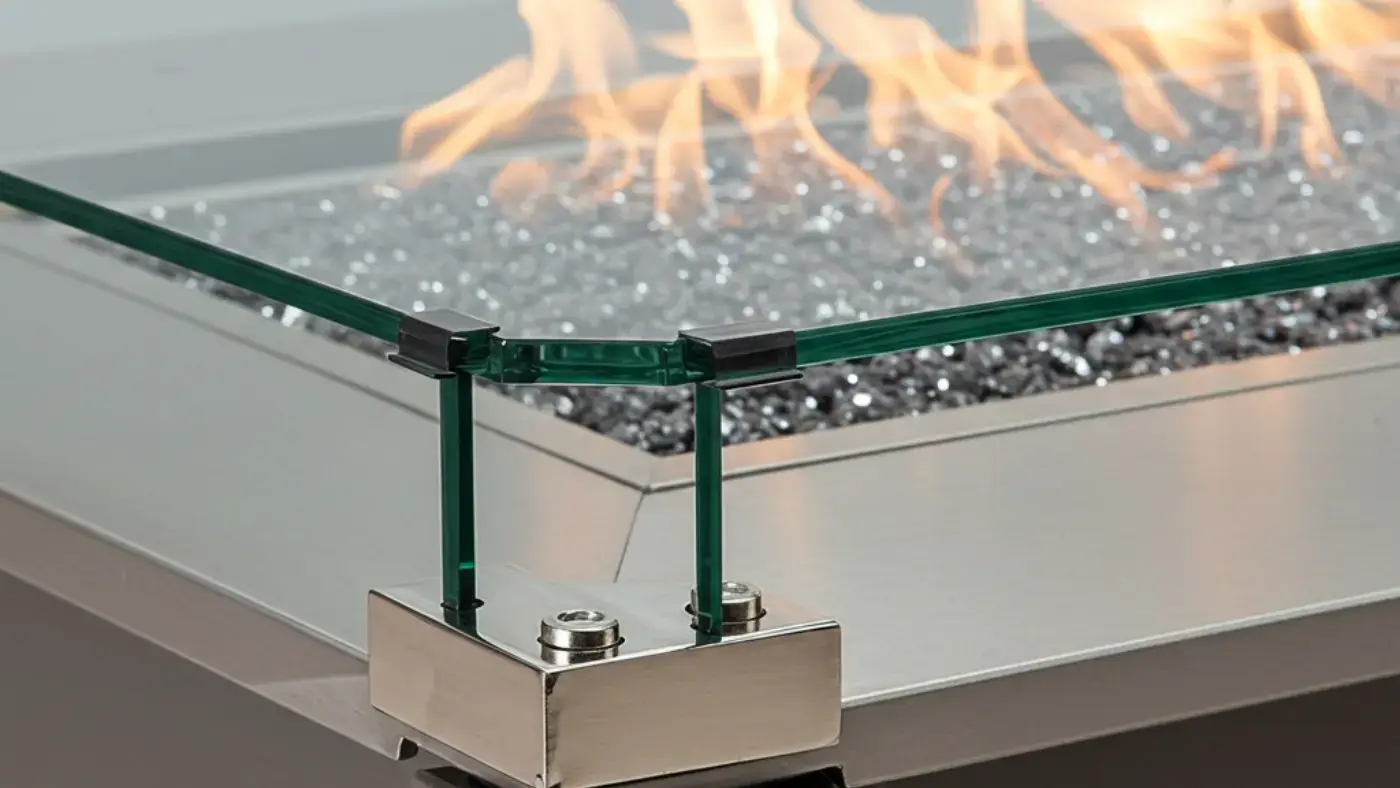 fire table glass wind guard with metal feet