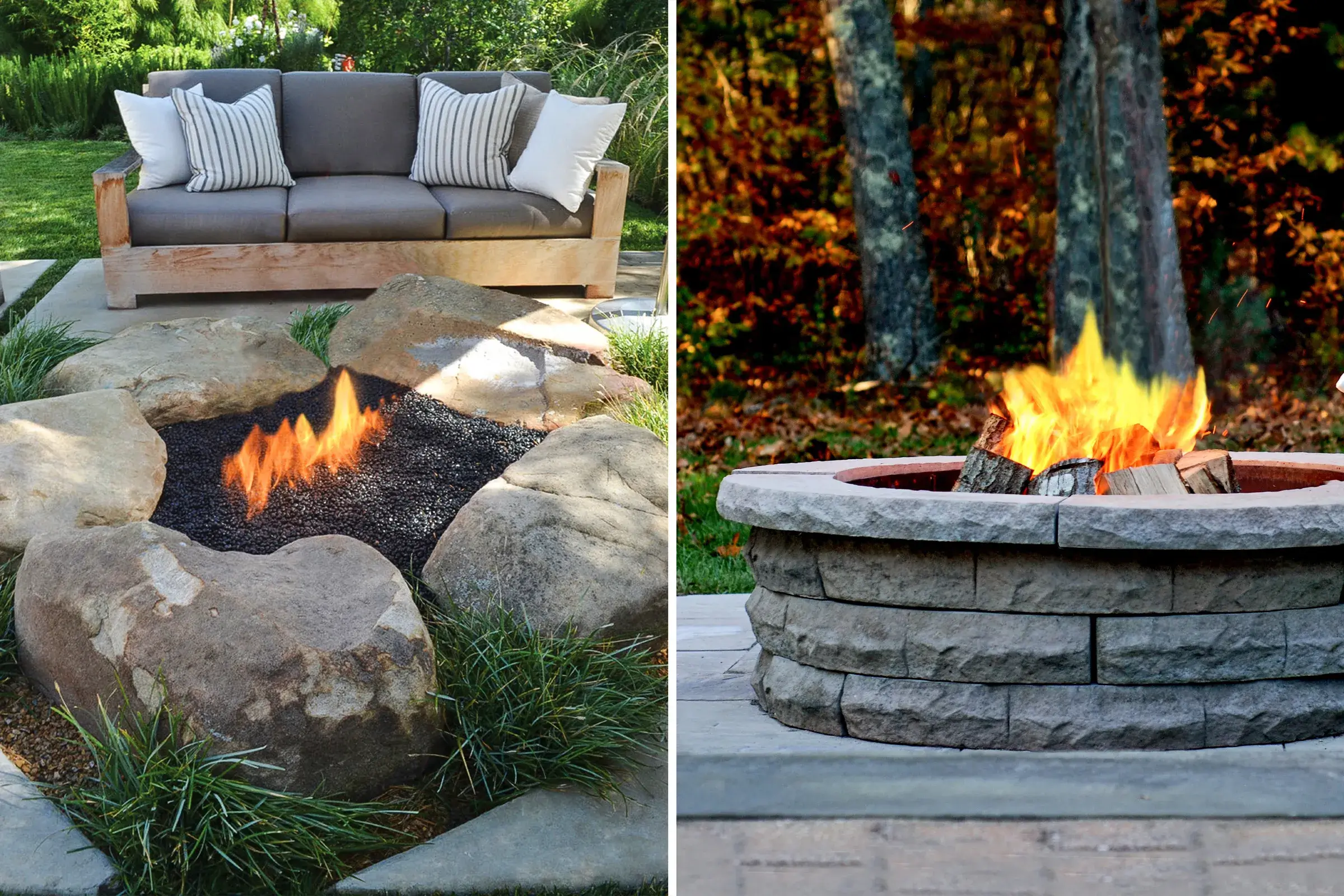 traditional fire pit burning on wood