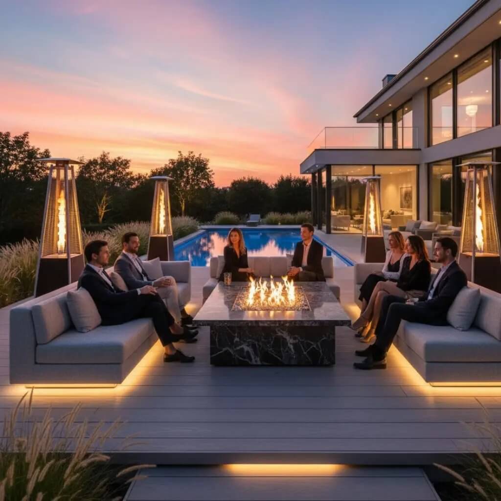 resort style luxury outdoor living in a backyard