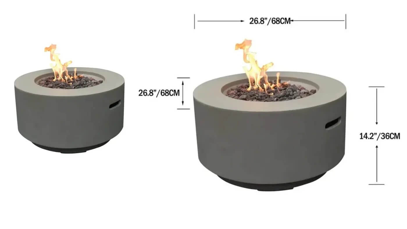 round fire pit table by modeno with measurements