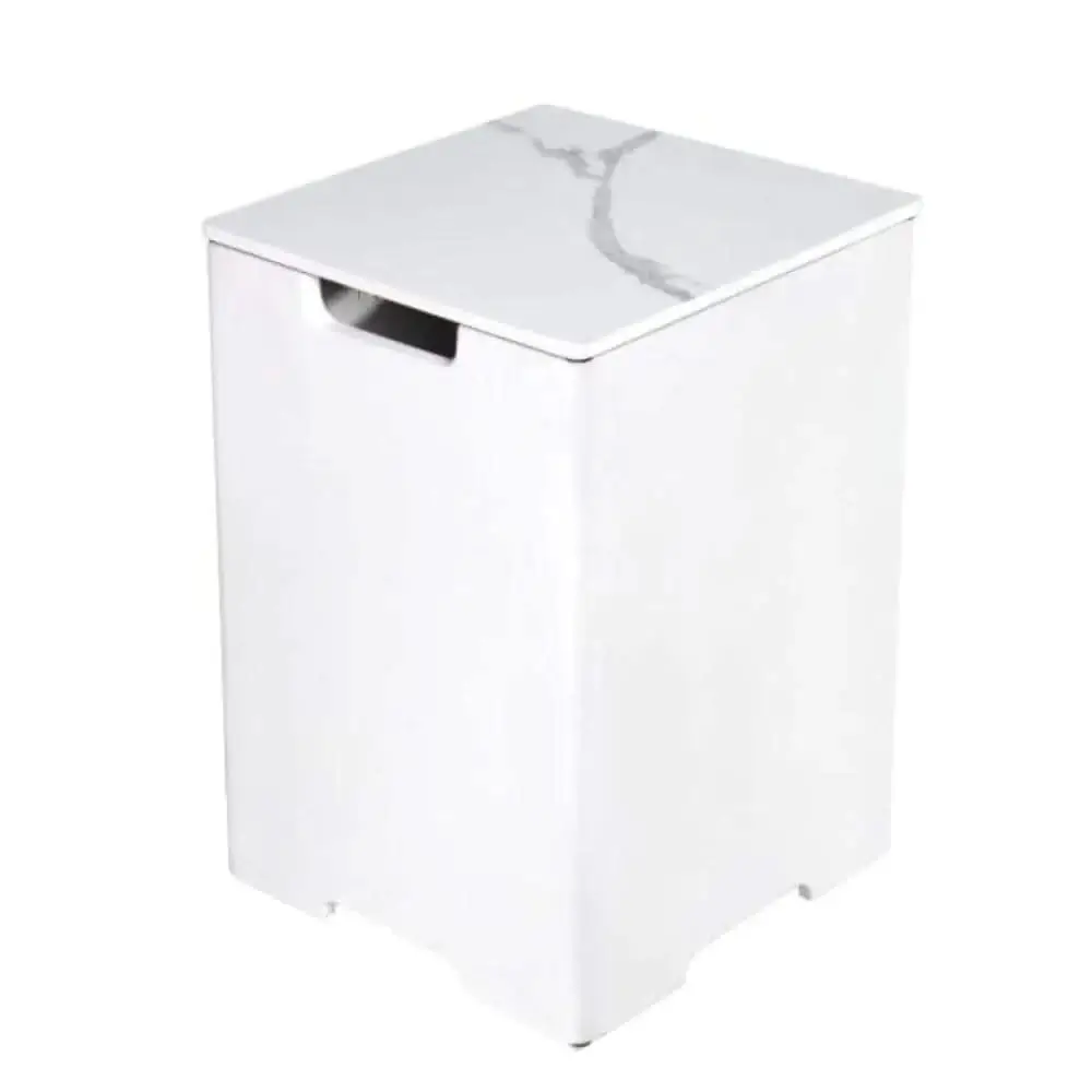 Elementi Plus Square Concrete Tank Cover, a white square tank cover with a marble-patterned top, featuring a handle cutout, shown on a white background.