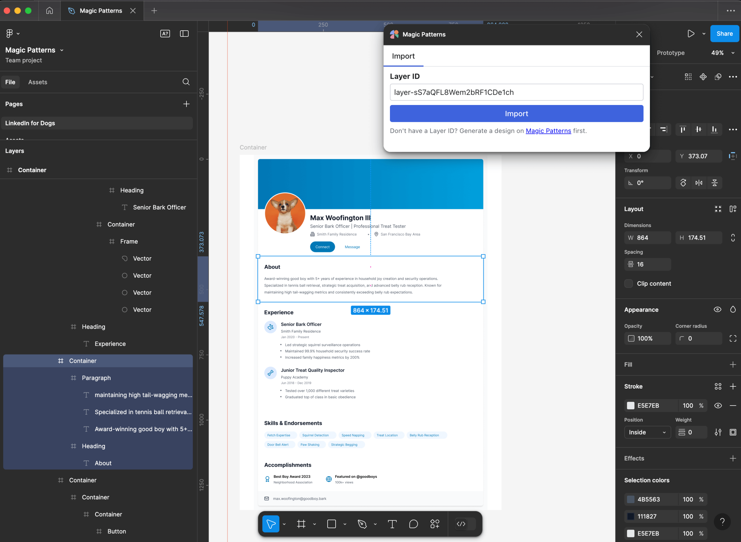 magic patterns exporting to figma