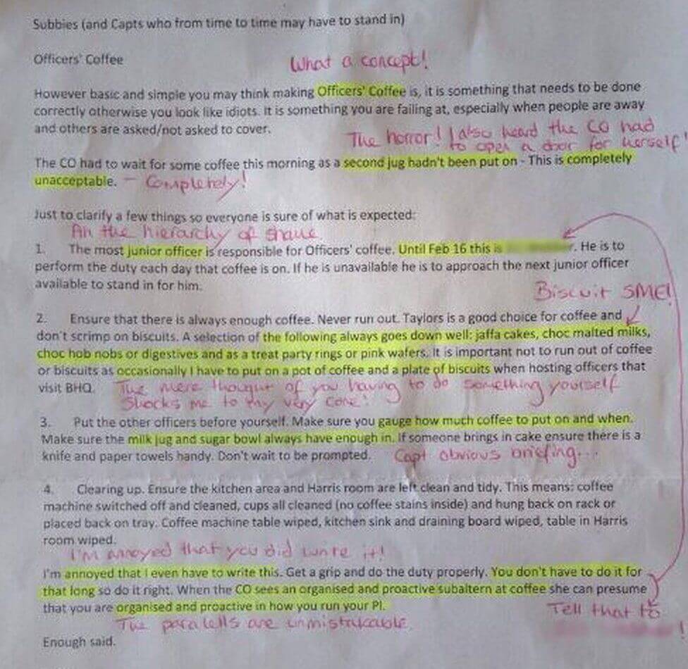 British officers letter to subordinates