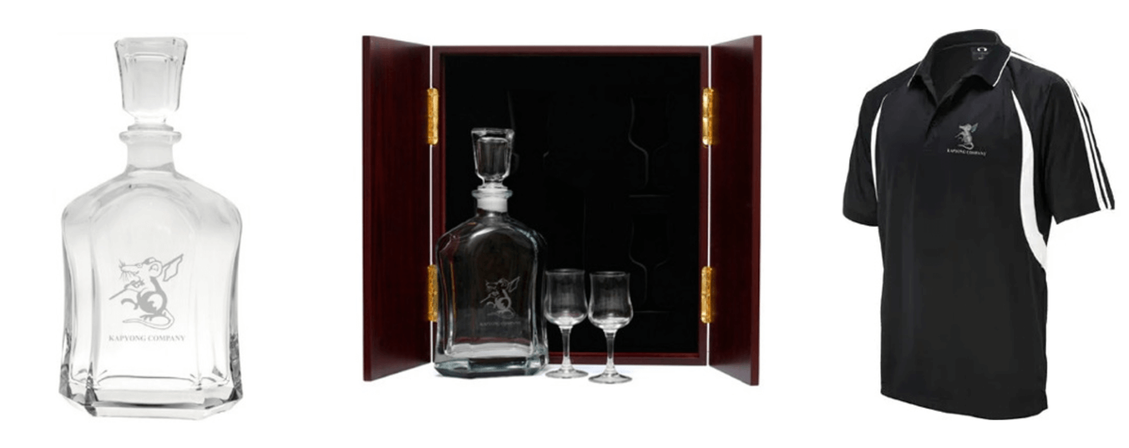 A bottle and glasses in a case  Description automatically generated