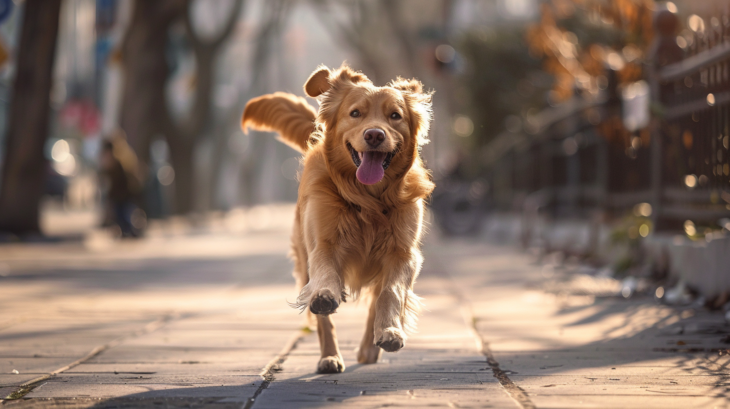 dog running happy outdoors