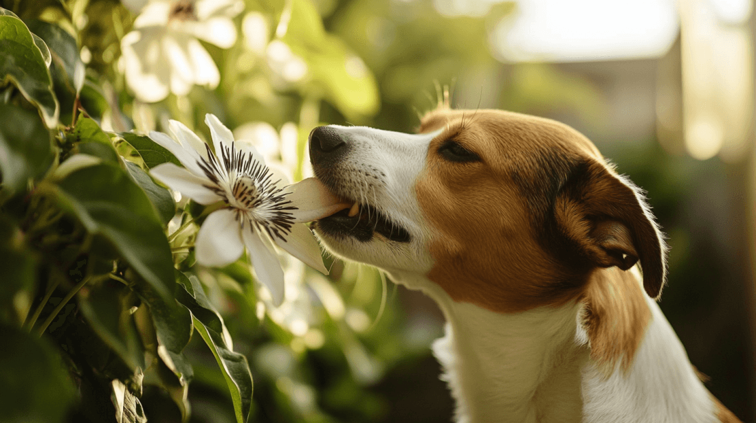 Relaxed dog showcasing the calming benefits of passion flower for reducing stress in pets.