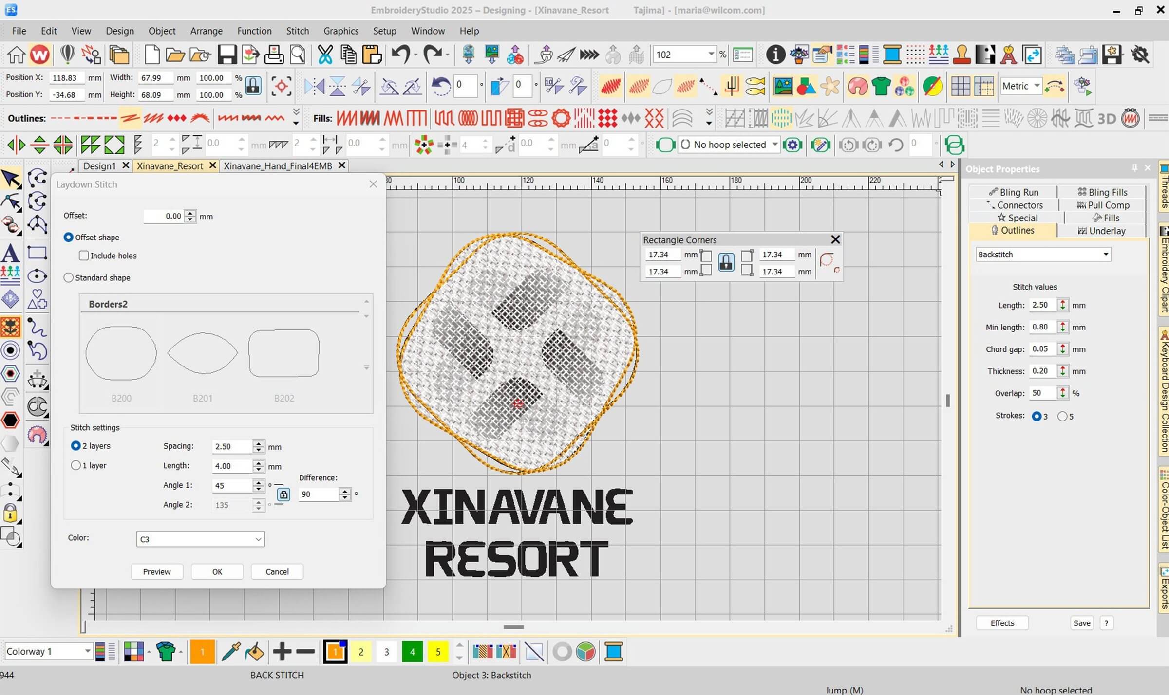 Laydown Stitch and Rounded Corners