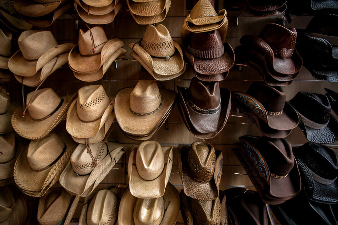 Straw cowboy hat showcase on a slatwall display