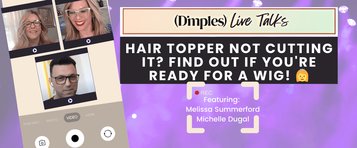 Blog header image featuring a live stream discussion on transitioning from hair toppers to wigs.