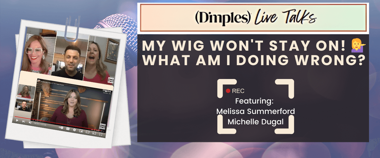 Blog header image featuring a live stream discussion on wig issues and solutions for keeping them securely in place.