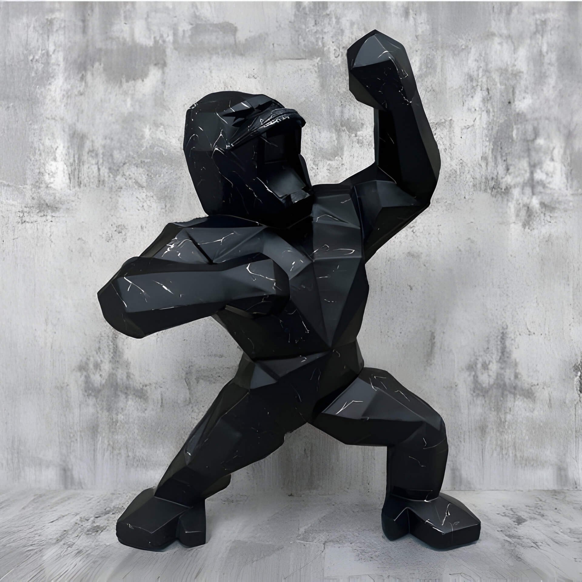 165cm Giant Black Stone Gorilla sculpture in luxury art gallery, showcasing bold modern design.
