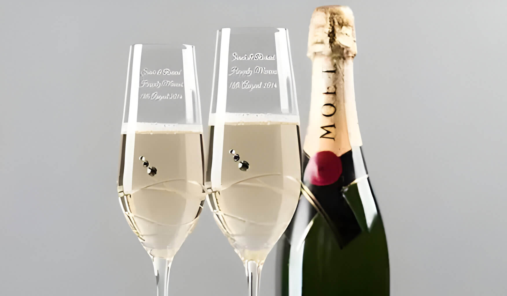 2 engraved champagne flutes