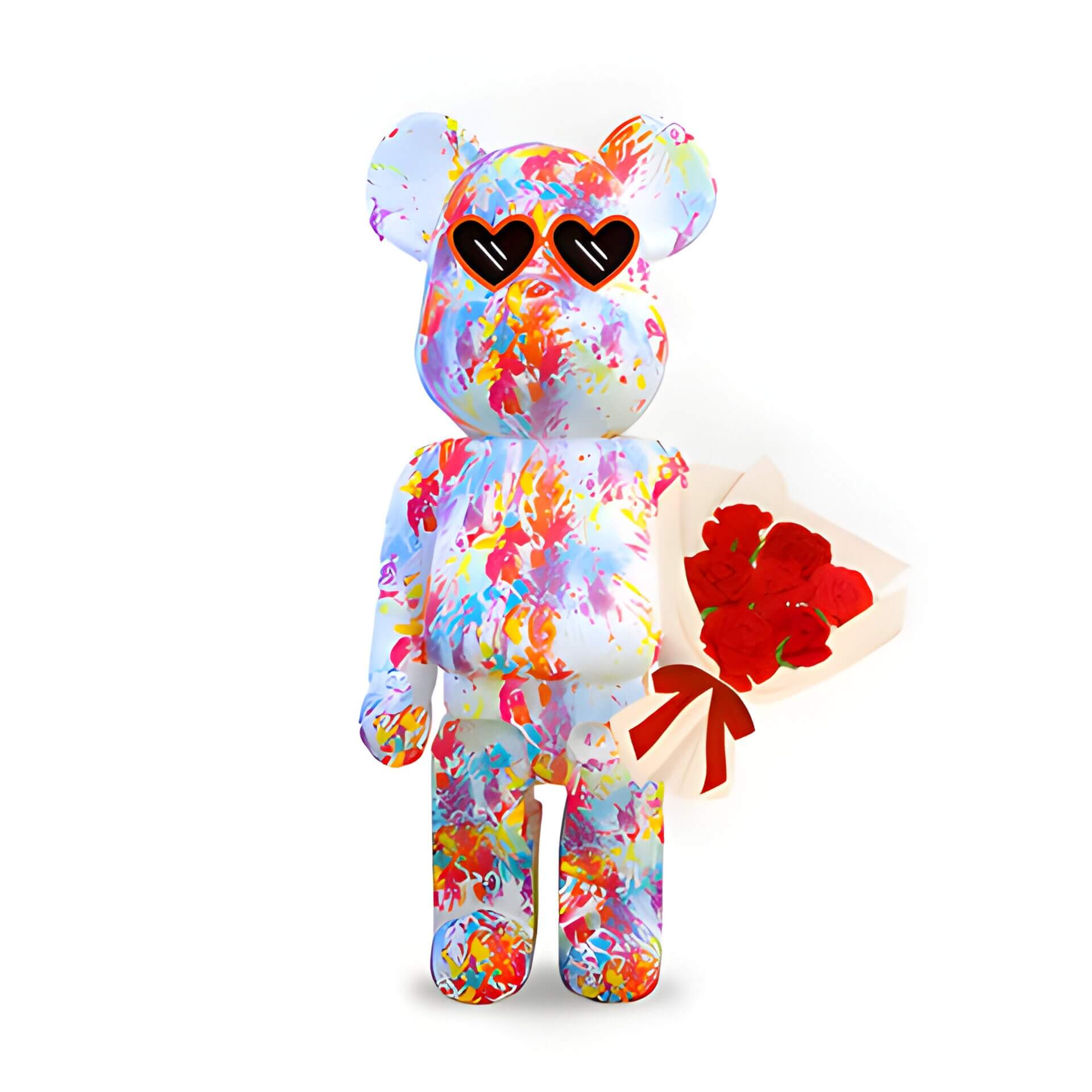 A colourful giant bear sculpture with roses