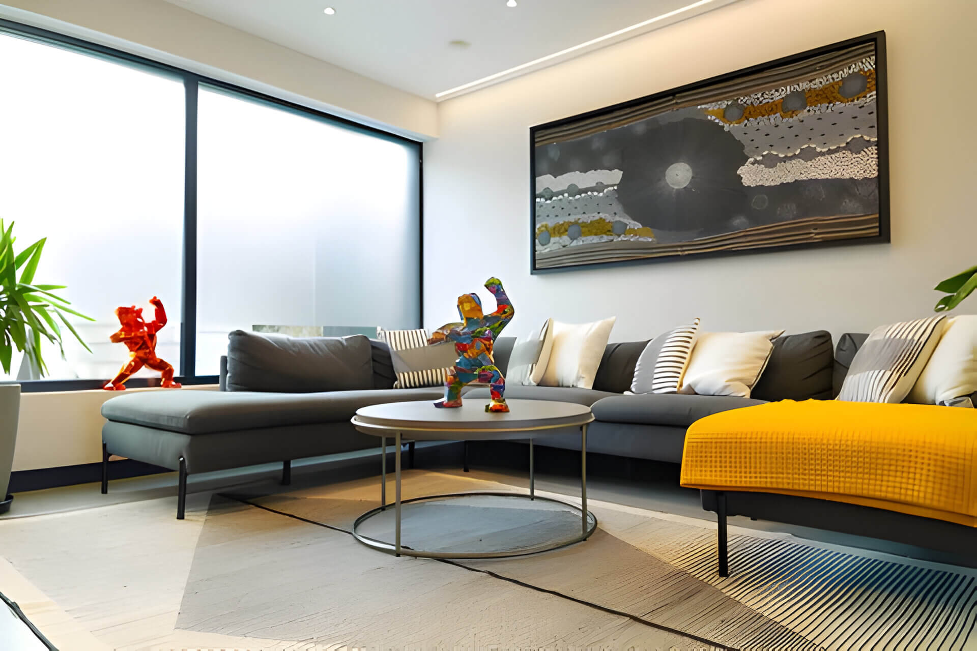 a trendy interior design featuring 2 Giant Bear Gorilla Sculptures