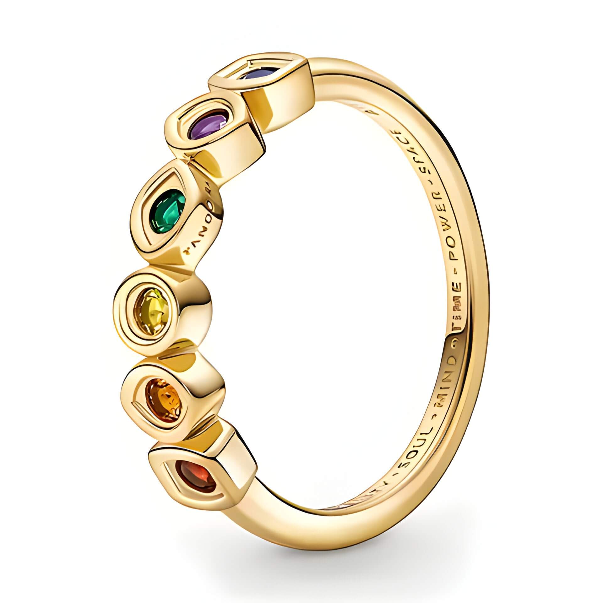 a golden ring with 6 multicoloured stones
