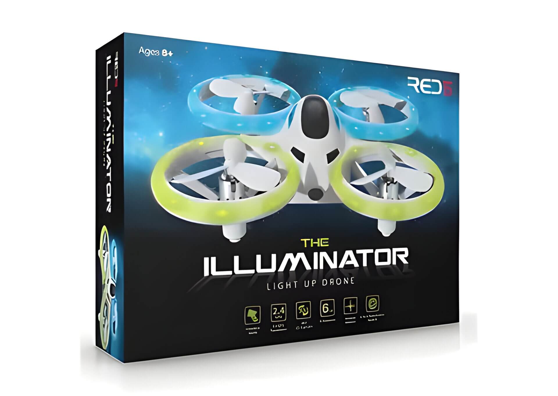 a box containing a light up drone