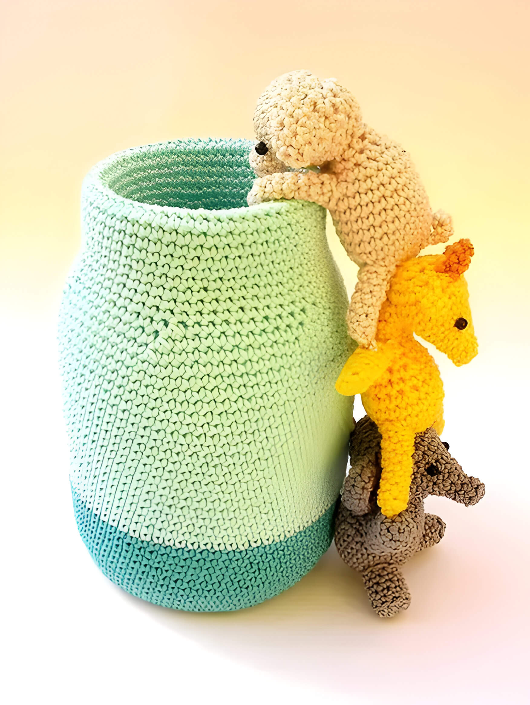 a green winnie the pooh themed pencil pot