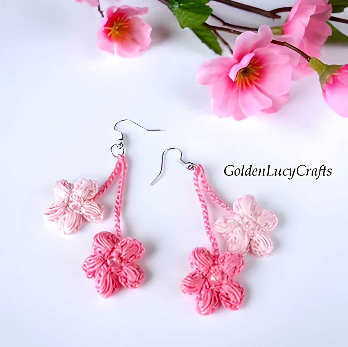 Crochet Cherry Blossom Earrings