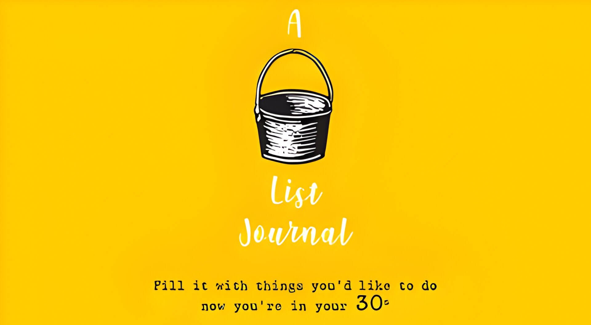 the front cover of a journal with a yellow background and a grey bucket