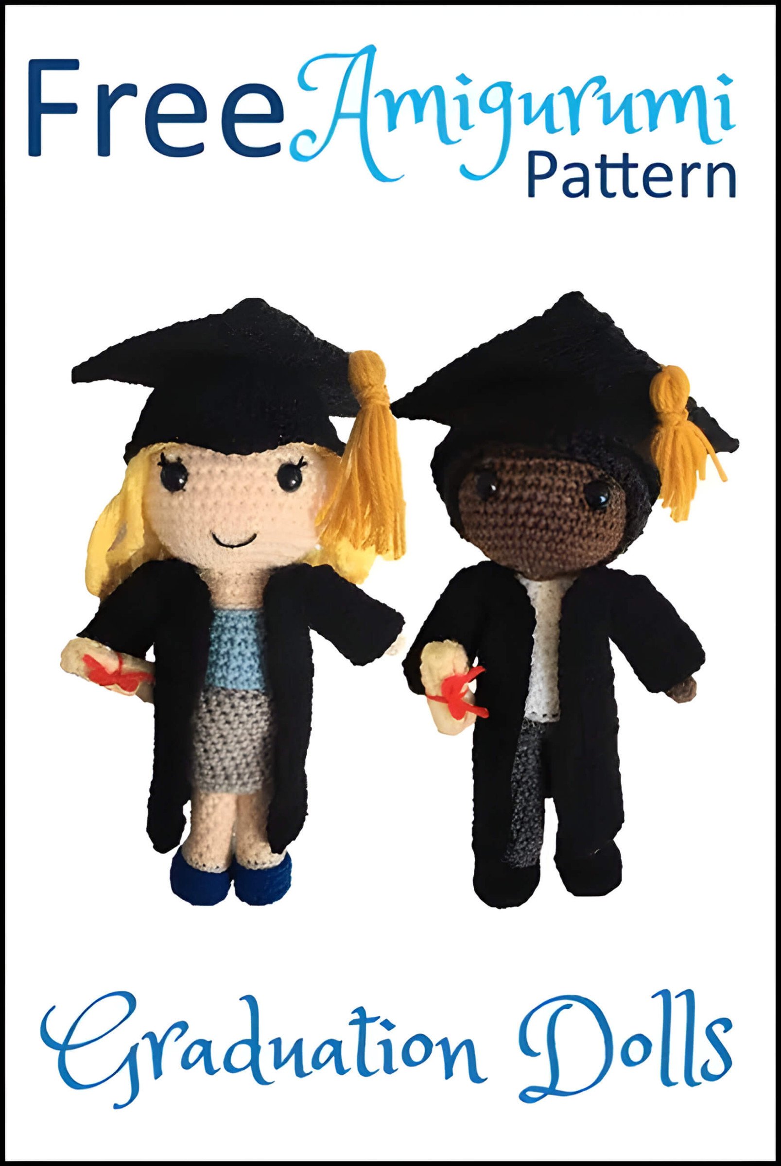 2 graduation themed crochet dolls