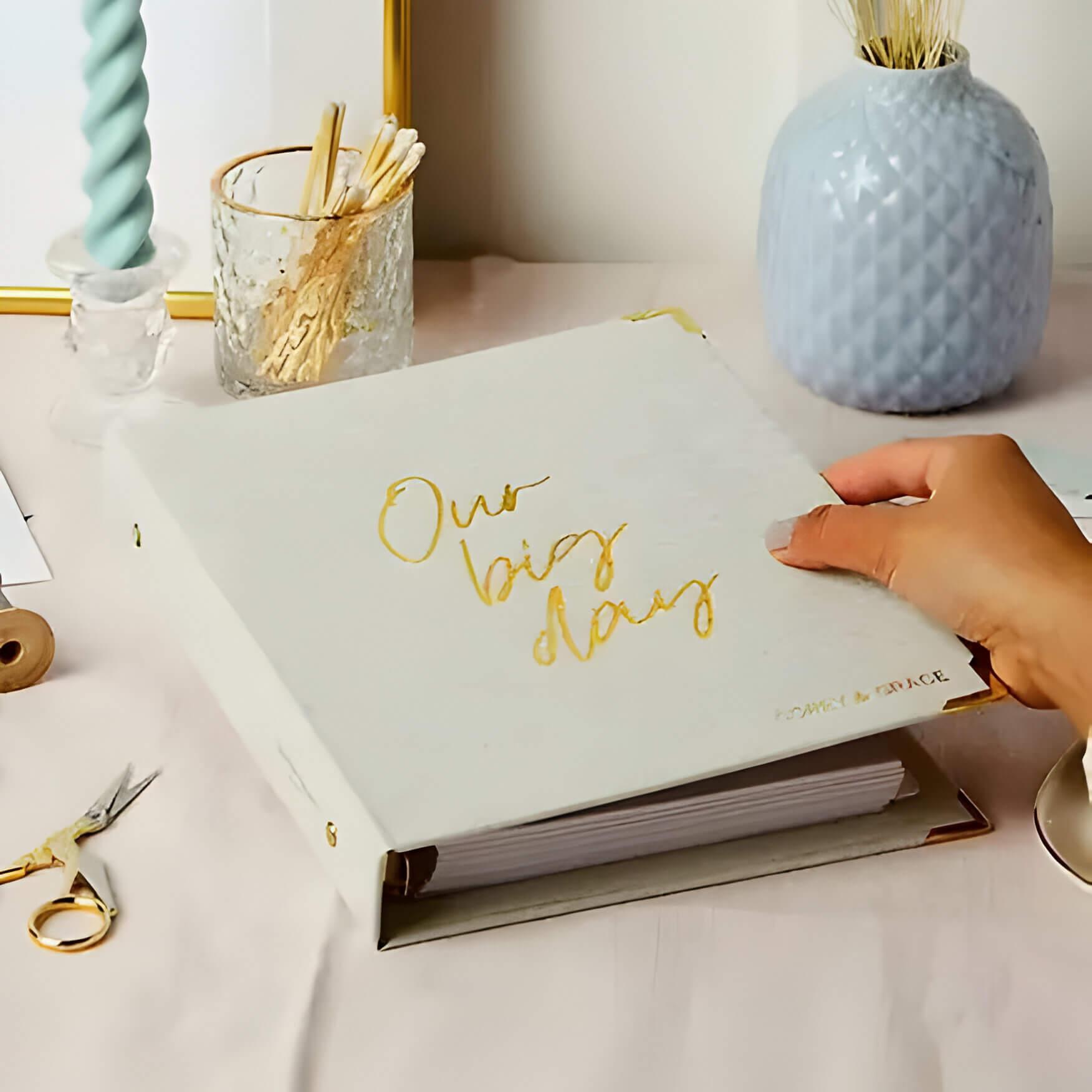a pale green wedding planner book