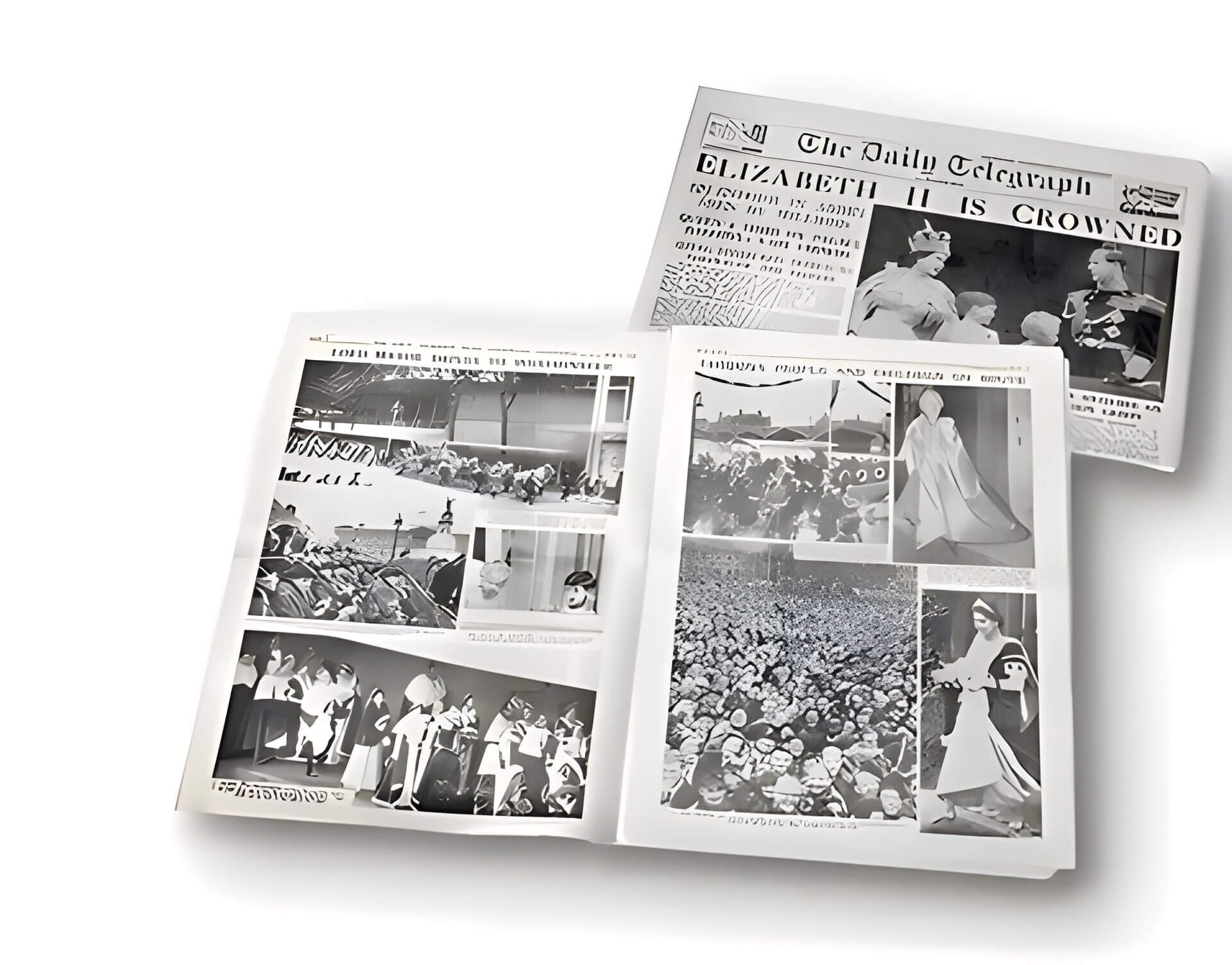 black and white newspaper cuttings