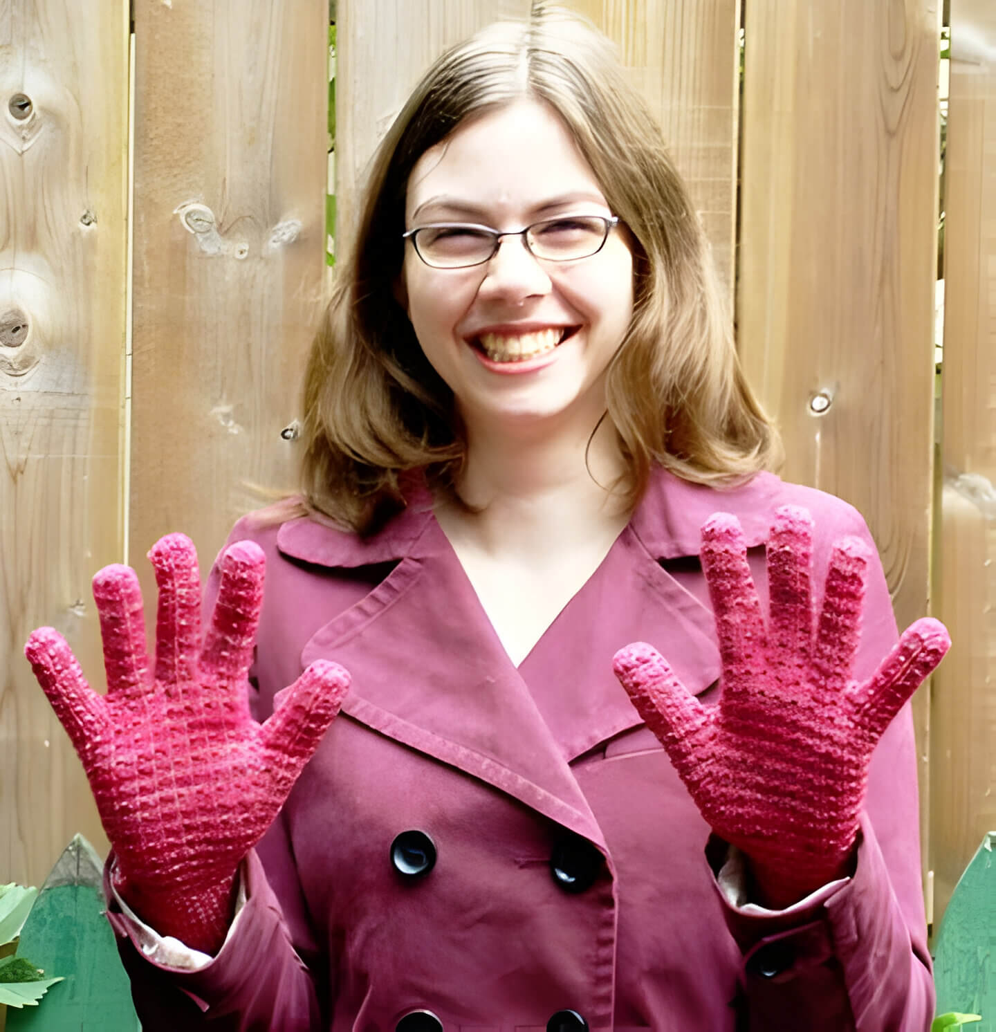 A pair of crocheted gloves