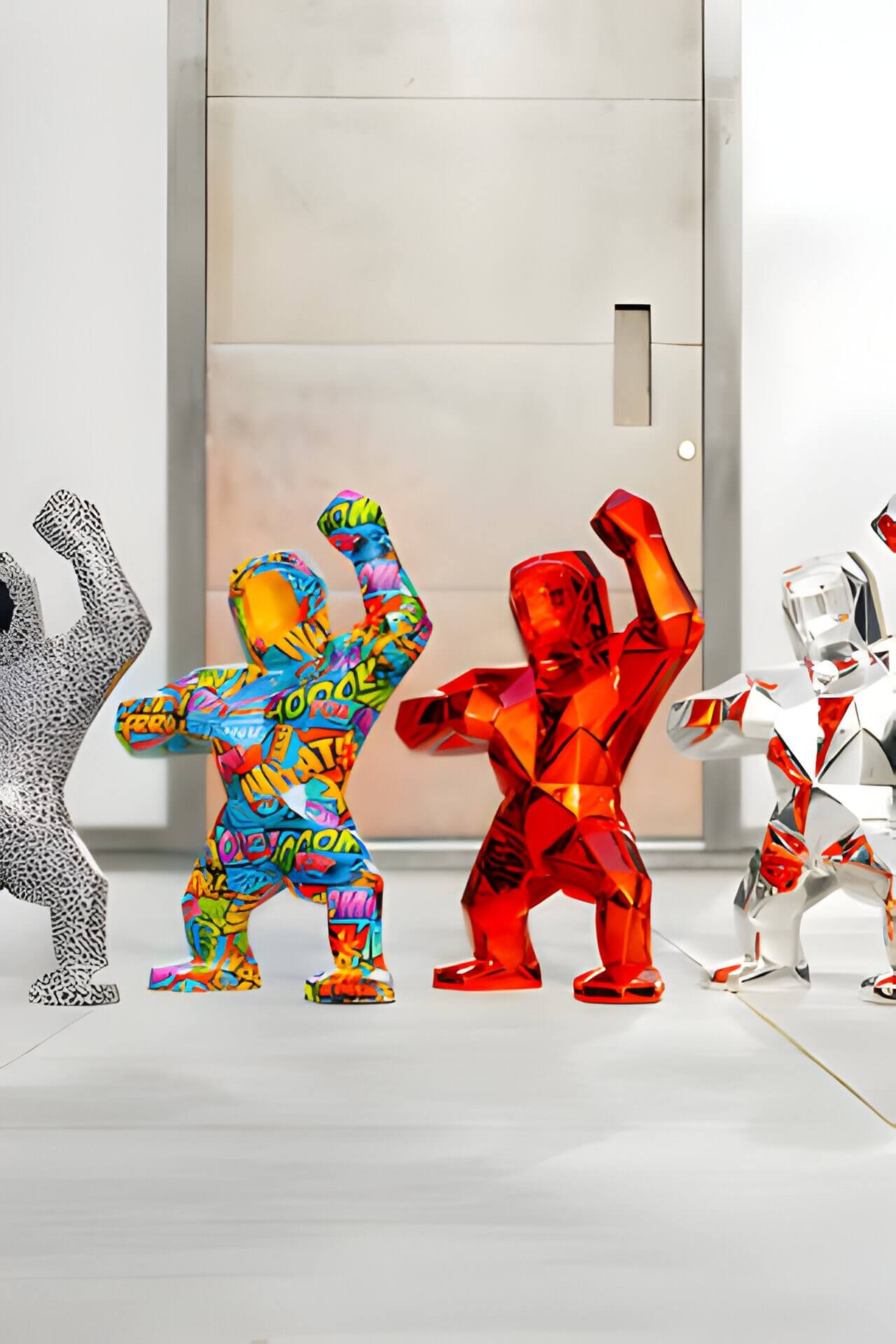 4 Giant Bears Gorillas sculptures in a modern home