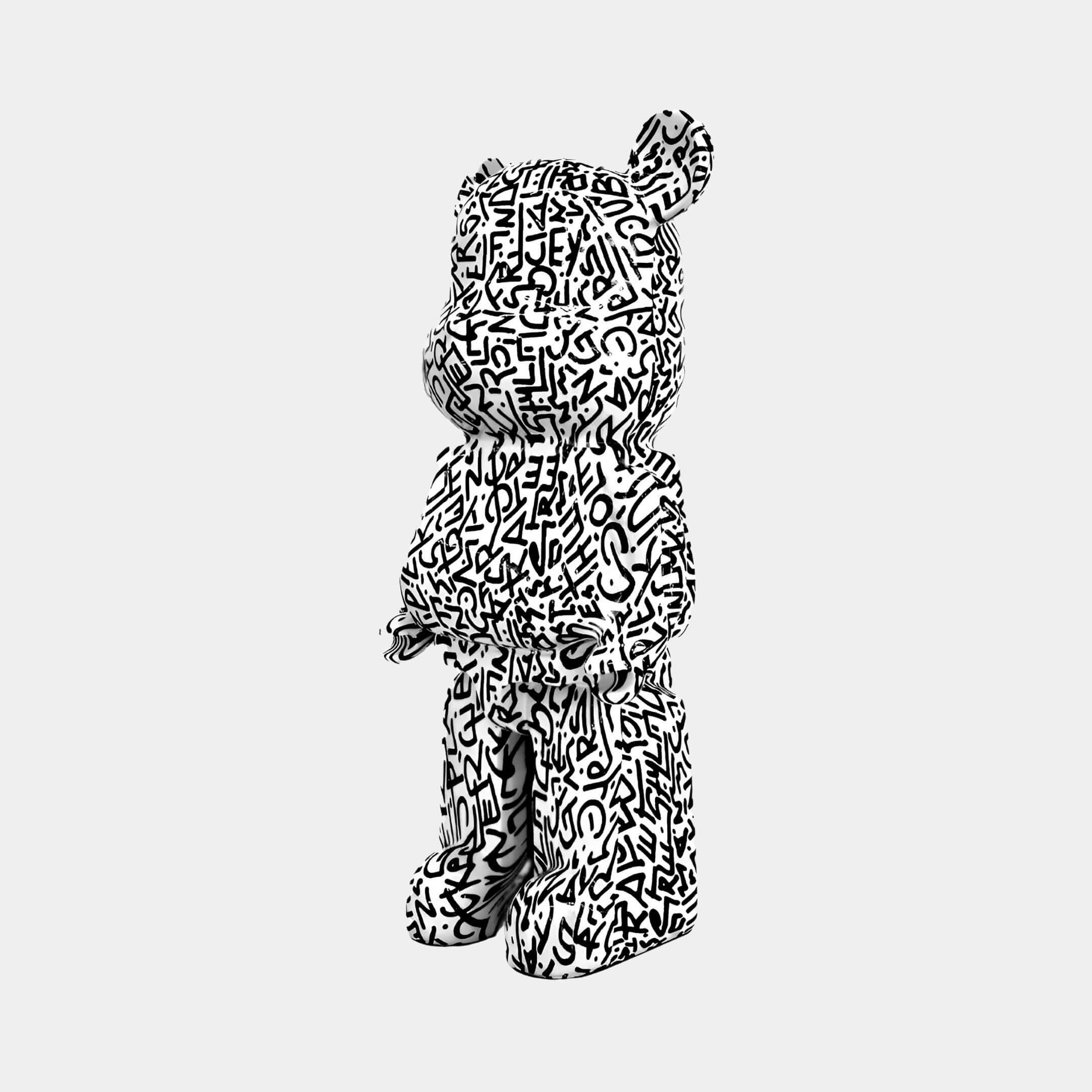 a black and white doodle style giant bear sculpture