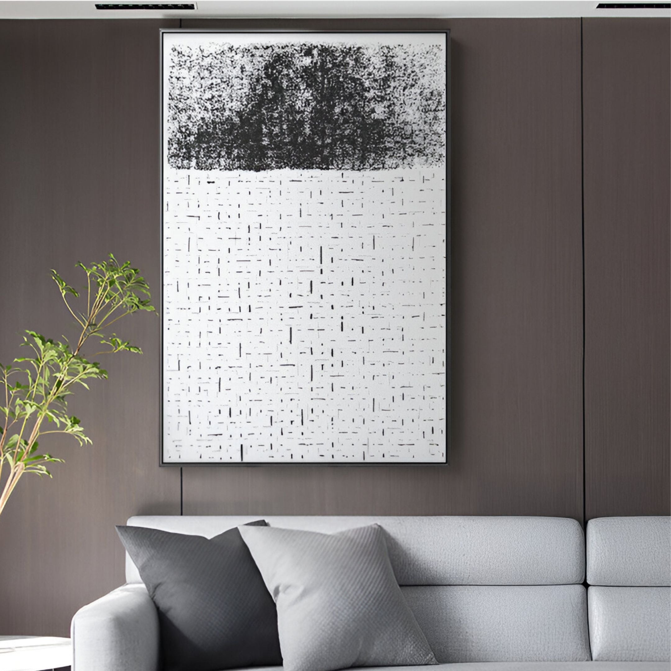 Silk wall decor displayed in a living room, complementing modern minimalist interiors.