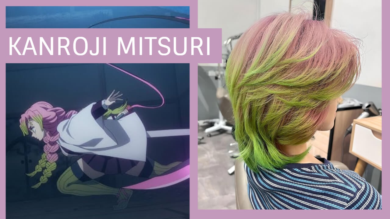 Mitsuri's hair is a vibrant shade of pink, reminiscent of her love for sweets and her passion for life.