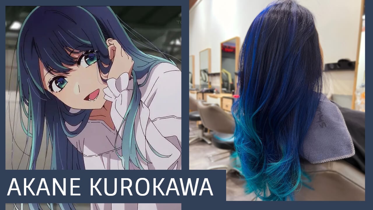 Ayane Kurokawa's hair is a mesmerizing shade of deep blue, almost glowing with an otherworldly radiance.