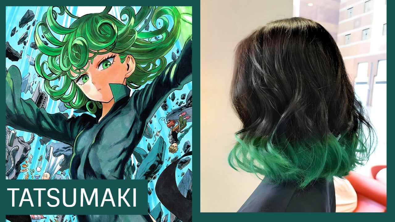 Tatsumaki's emerald green hair, a whirlwind of curls, reflects her powerful, enigmatic personality.